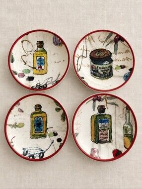Williams Sonoma Les Legumes Set 4 Portugal Olive Oil Dipping Bowls Retired